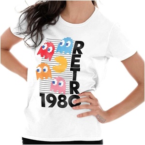 Retro Pacman Arcade Game Characters Womens Slim Fit Graphic Tee