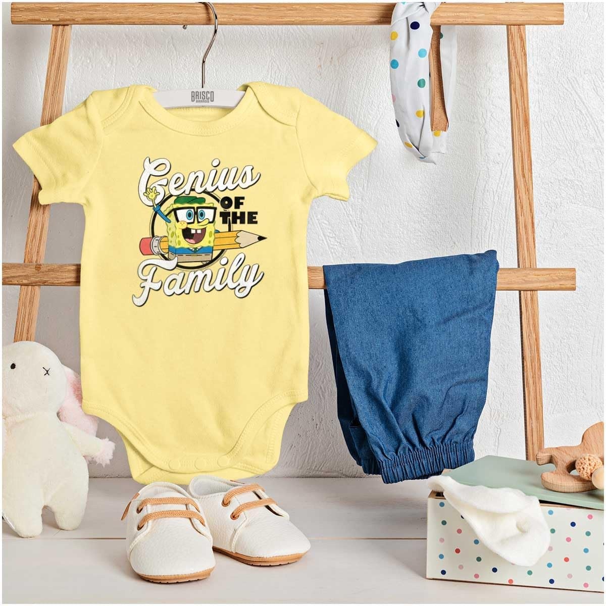 image:imageBrisco Brands SpongeBob Genius of the Family Baby Romper Boys or GirlsBanana