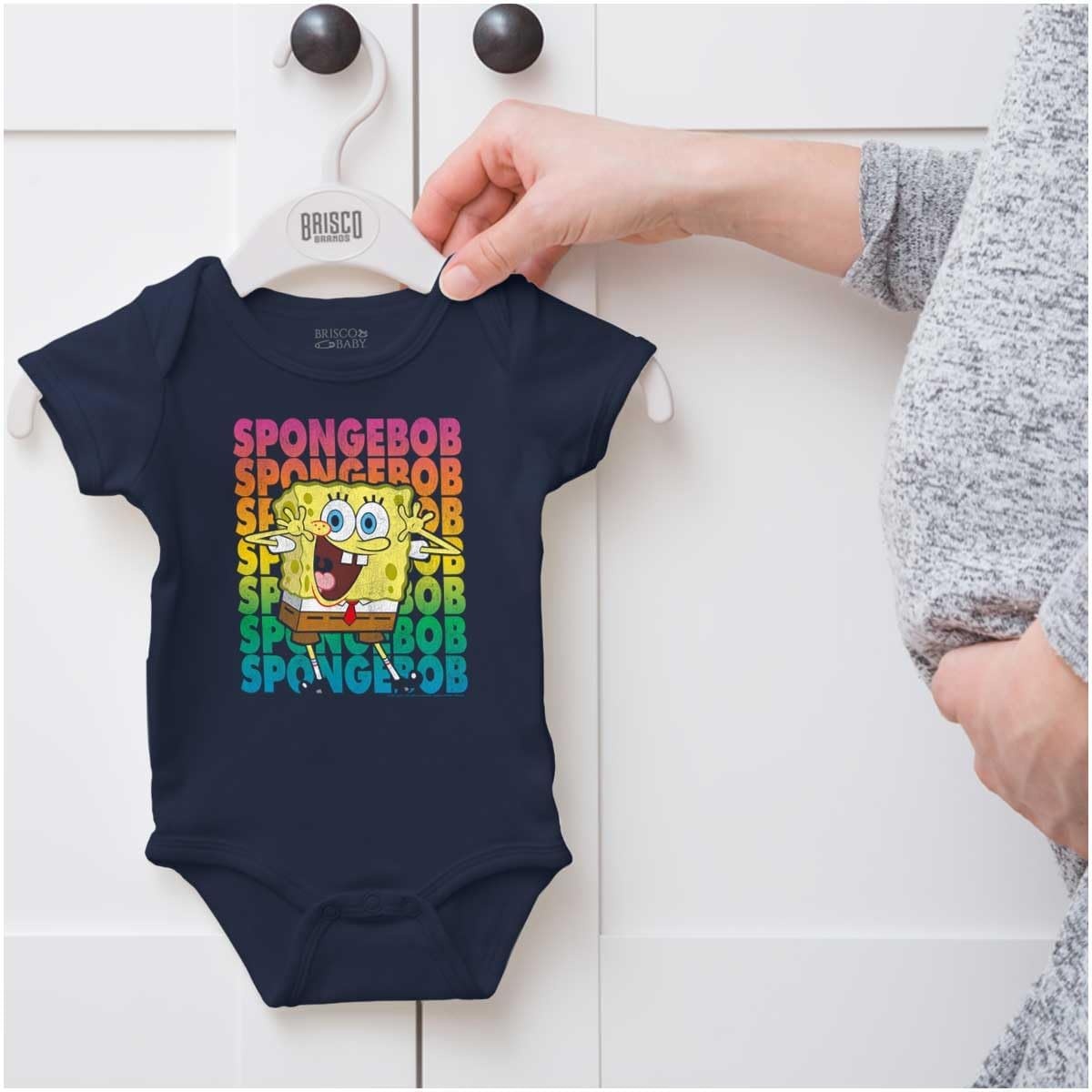 image:imageBrisco Brands SpongeBob SquarePants Cartoon Rainbow Baby Romper Boys or GirlsNavy