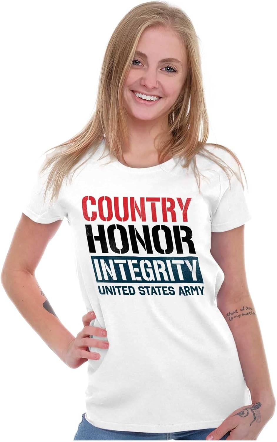image:imageBrisco Brands US Army Country Honor Integrity Womens Slim Fit Graphic Tee