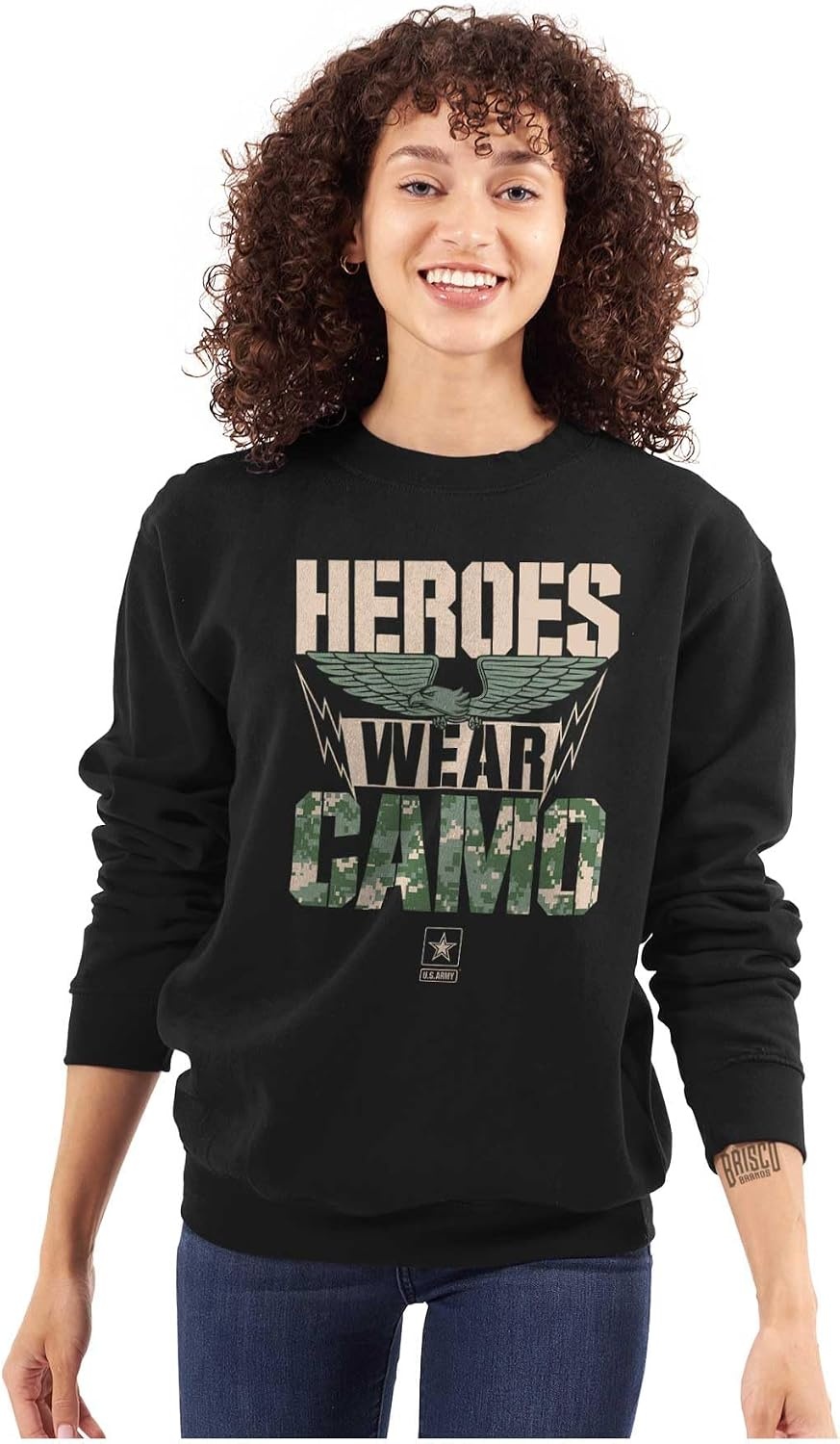 image:imageBrisco Brands US Army Heroes Wear Camo Sweatshirt for Men or WomenBlack