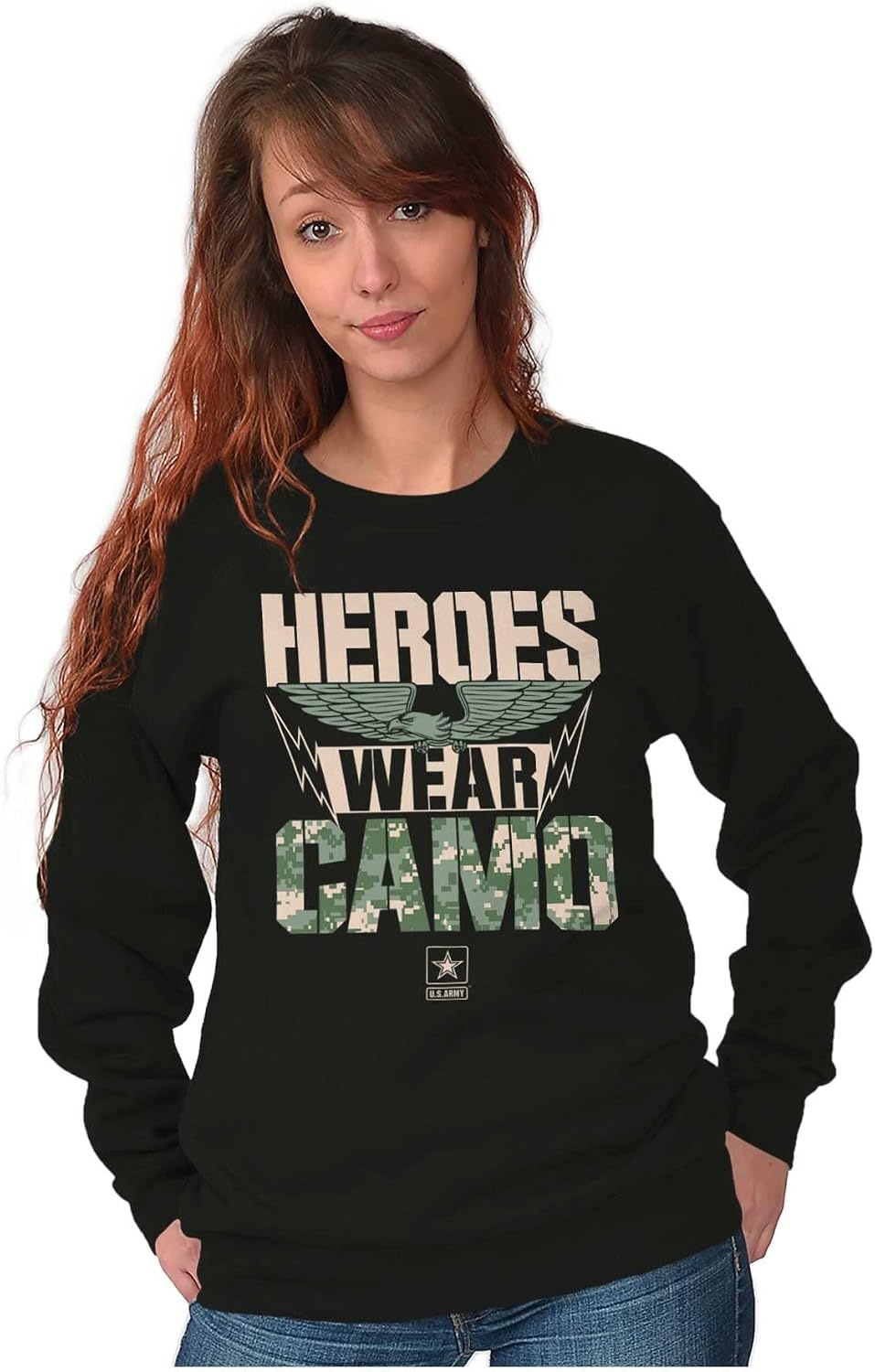 image:imageBrisco Brands US Army Heroes Wear Camo Sweatshirt for Men or WomenBlack