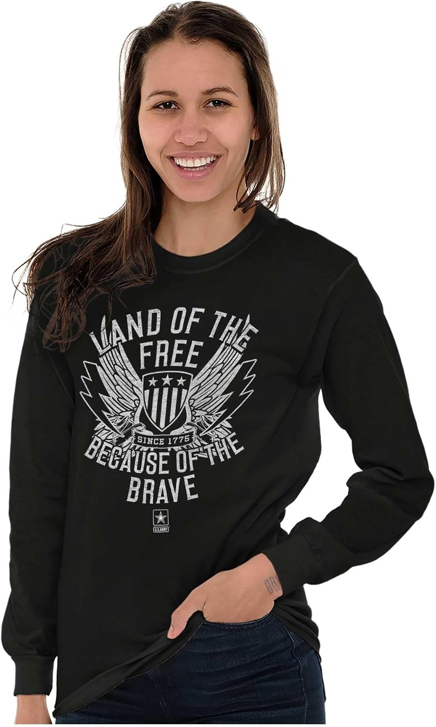 image:imageBrisco Brands US Army Land of The Free Long Sleeve Tshirt Men WomenBlack