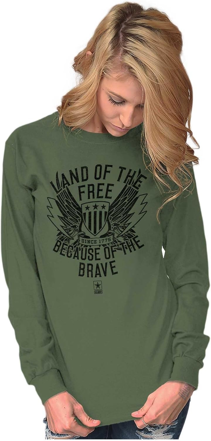 image:imageBrisco Brands US Army Land of The Free Long Sleeve Tshirt Men WomenMilitary Green