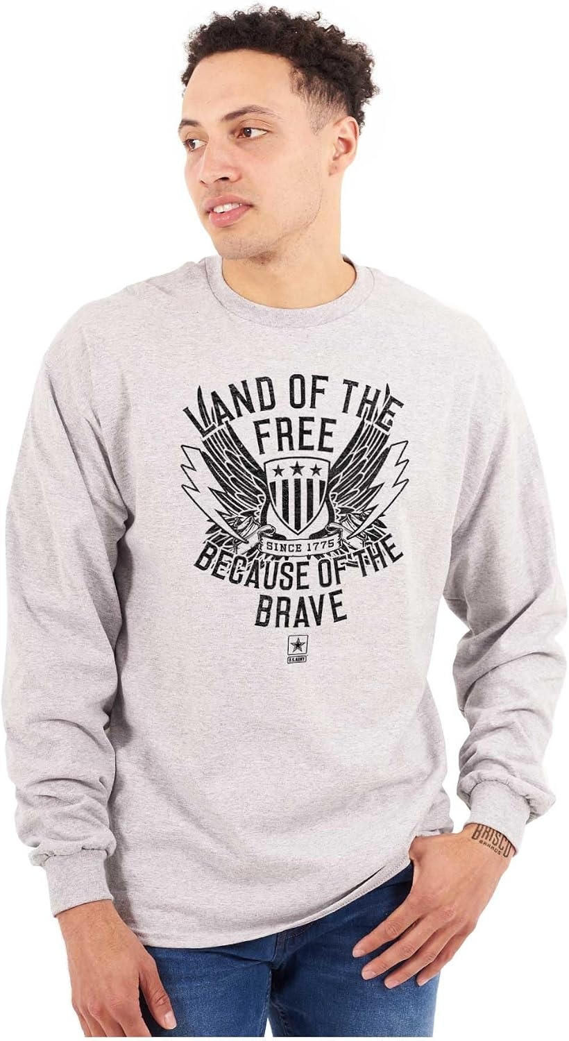 image:imageBrisco Brands US Army Land of The Free Long Sleeve Tshirt Men WomenSport Grey