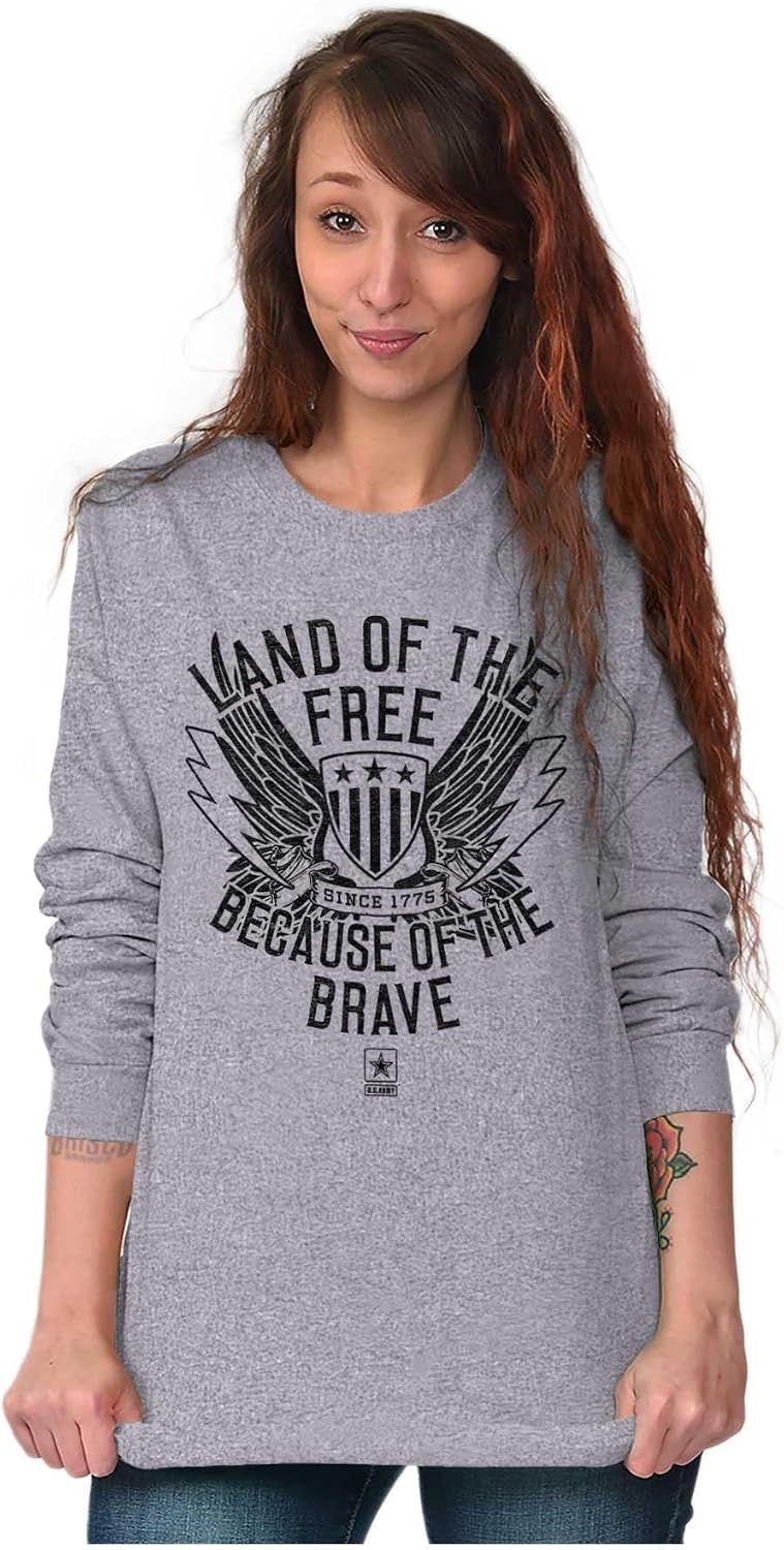 image:imageBrisco Brands US Army Land of The Free Long Sleeve Tshirt Men WomenSport Grey