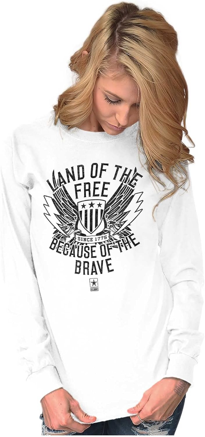 image:imageBrisco Brands US Army Land of The Free Long Sleeve Tshirt Men WomenWhite