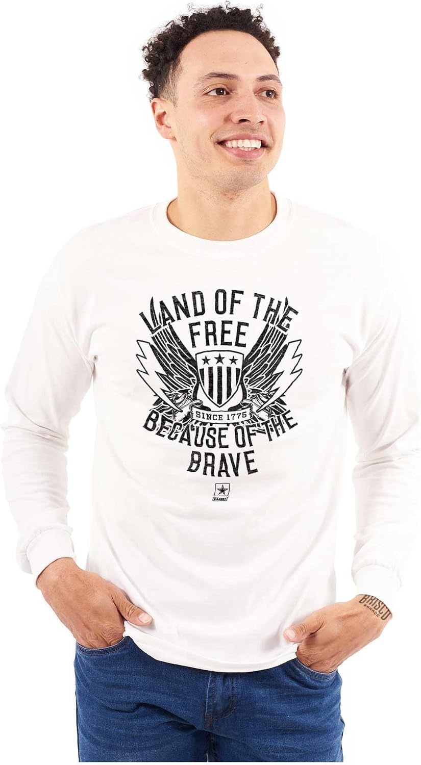 image:imageBrisco Brands US Army Land of The Free Long Sleeve Tshirt Men WomenWhite