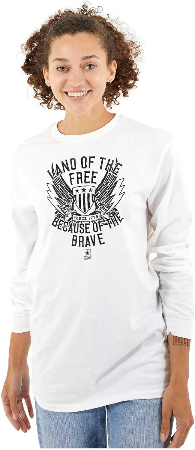image:imageBrisco Brands US Army Land of The Free Long Sleeve Tshirt Men WomenWhite