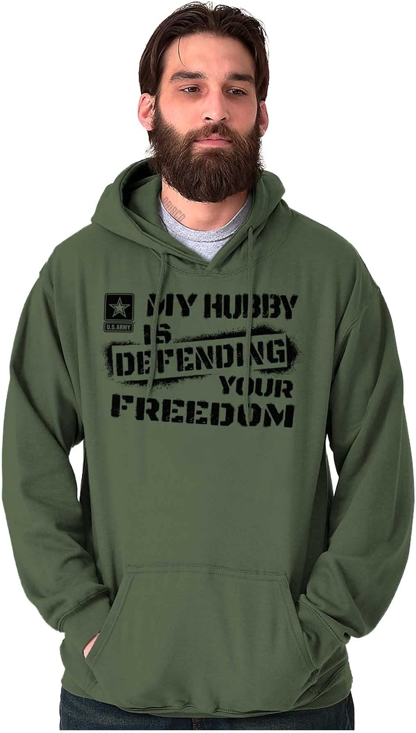 image:imageBrisco Brands US Army My Hubby Defending Freedom Hoodie Sweatshirt Women MenMilitary Green