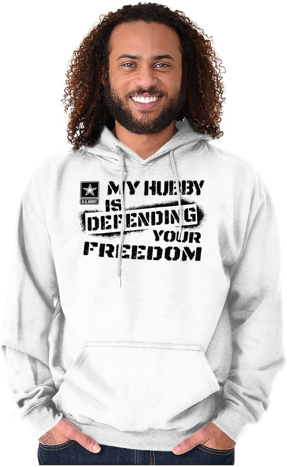 image:imageBrisco Brands US Army My Hubby Defending Freedom Hoodie Sweatshirt Women MenWhite