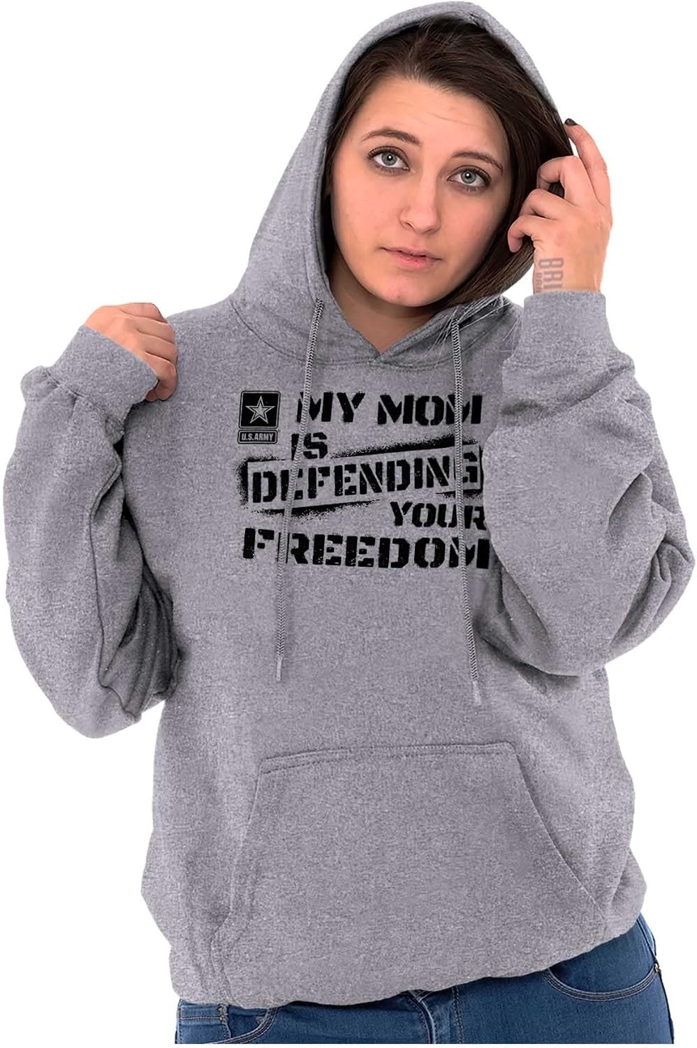 image:imageBrisco Brands US Army My Mom Defending Freedom Hoodie Sweatshirt Women MenSport Grey