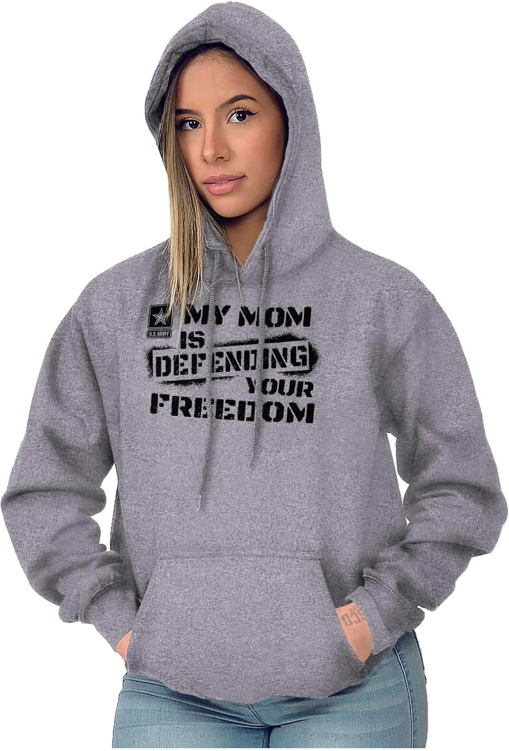 image:imageBrisco Brands US Army My Mom Defending Freedom Hoodie Sweatshirt Women MenSport Grey