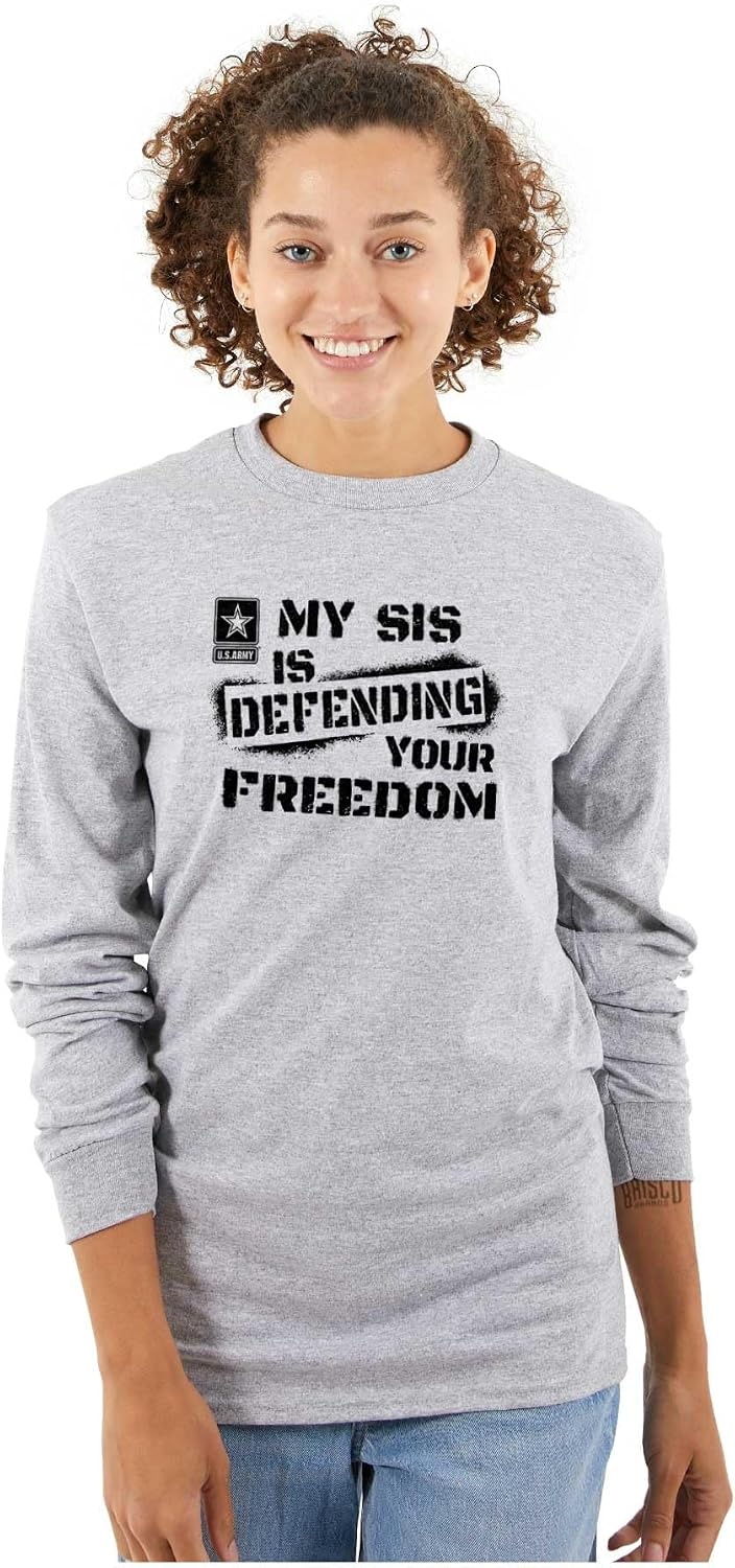 image:imageBrisco Brands US Army My Sis Defending Freedom Long Sleeve Tshirt Men WomenSport Grey