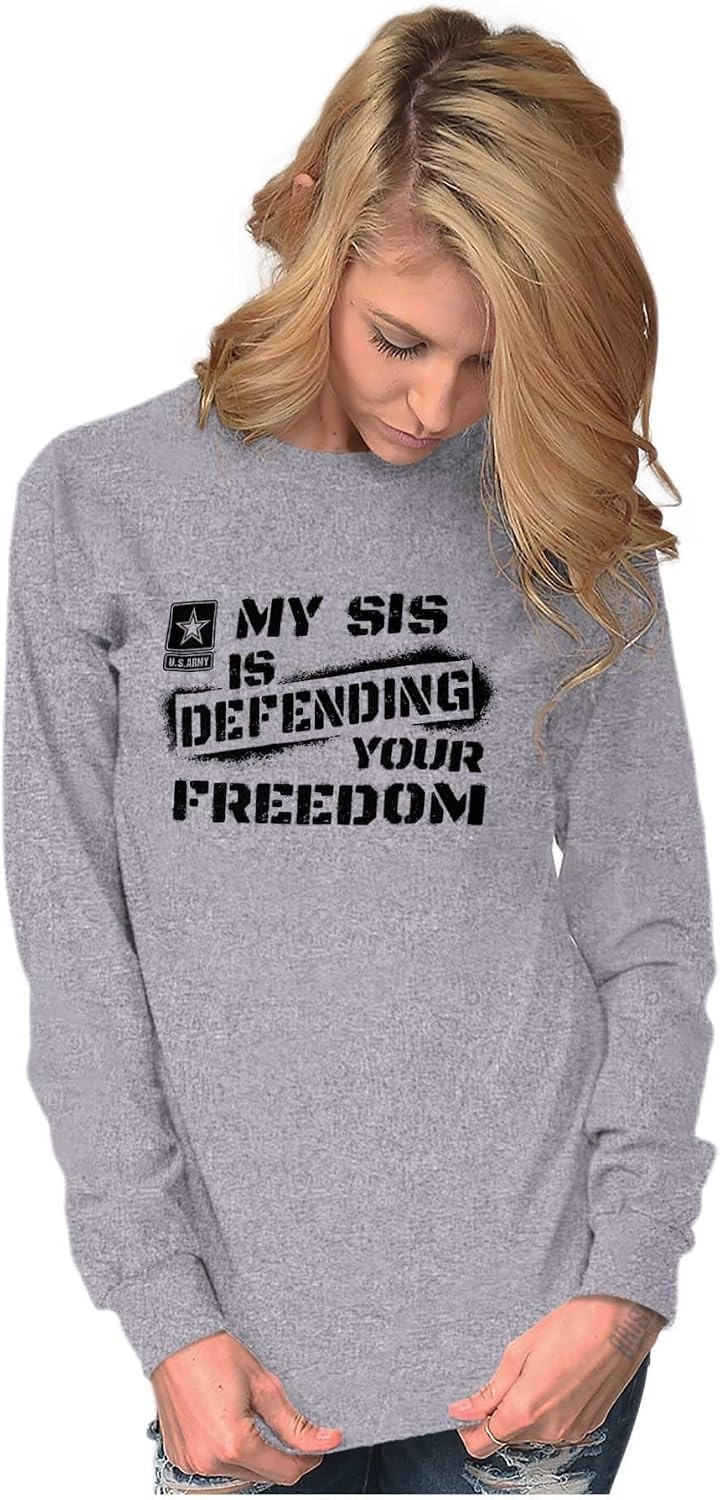 image:imageBrisco Brands US Army My Sis Defending Freedom Long Sleeve Tshirt Men WomenSport Grey
