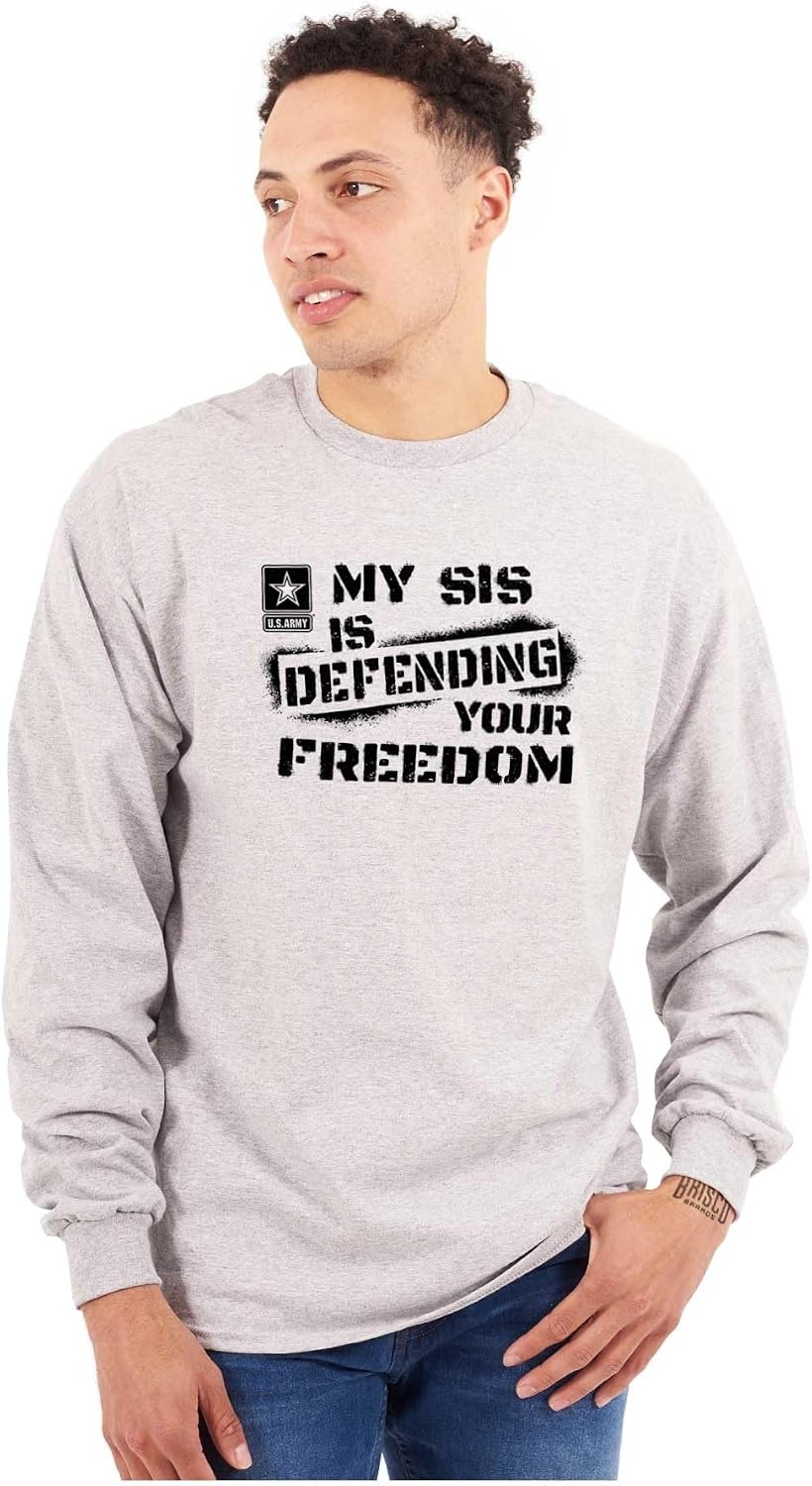 image:imageBrisco Brands US Army My Sis Defending Freedom Long Sleeve Tshirt Men WomenSport Grey