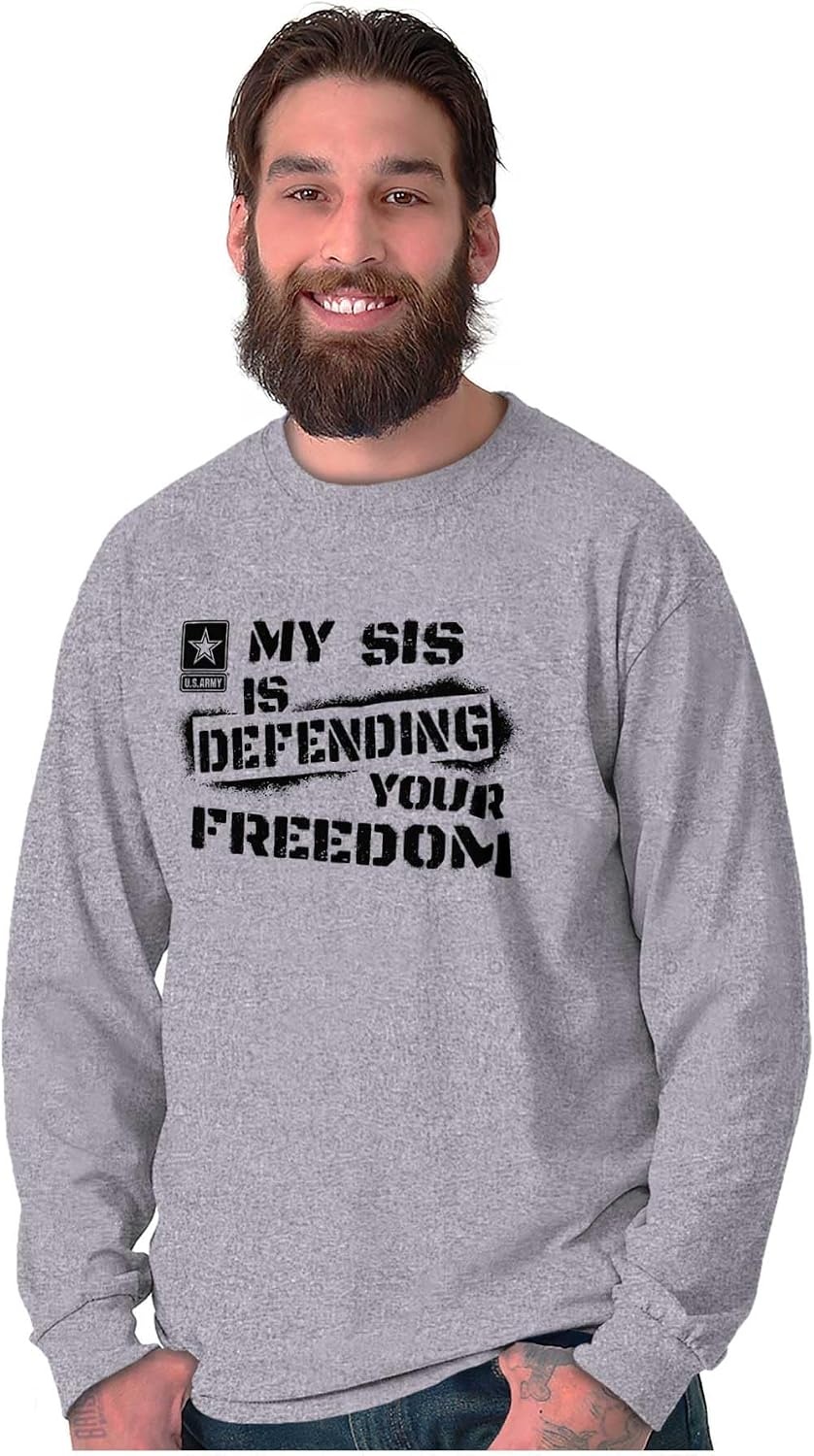 image:imageBrisco Brands US Army My Sis Defending Freedom Long Sleeve Tshirt Men WomenSport Grey
