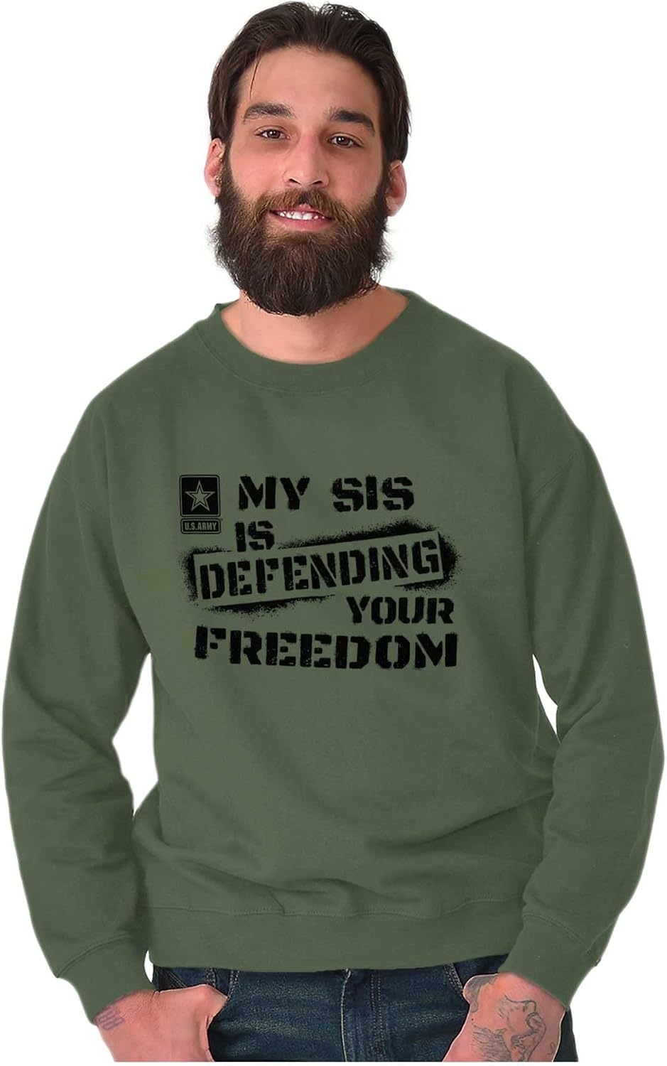 image:imageBrisco Brands US Army My Sis Defending Freedom Sweatshirt for Men or WomenMilitary Green