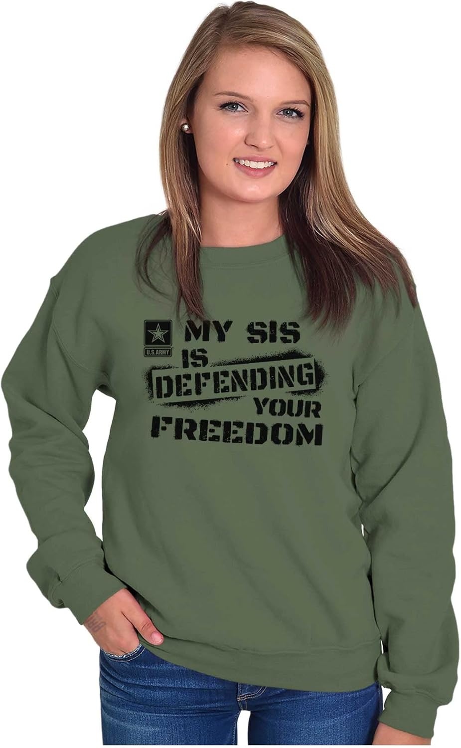 image:imageBrisco Brands US Army My Sis Defending Freedom Sweatshirt for Men or WomenMilitary Green