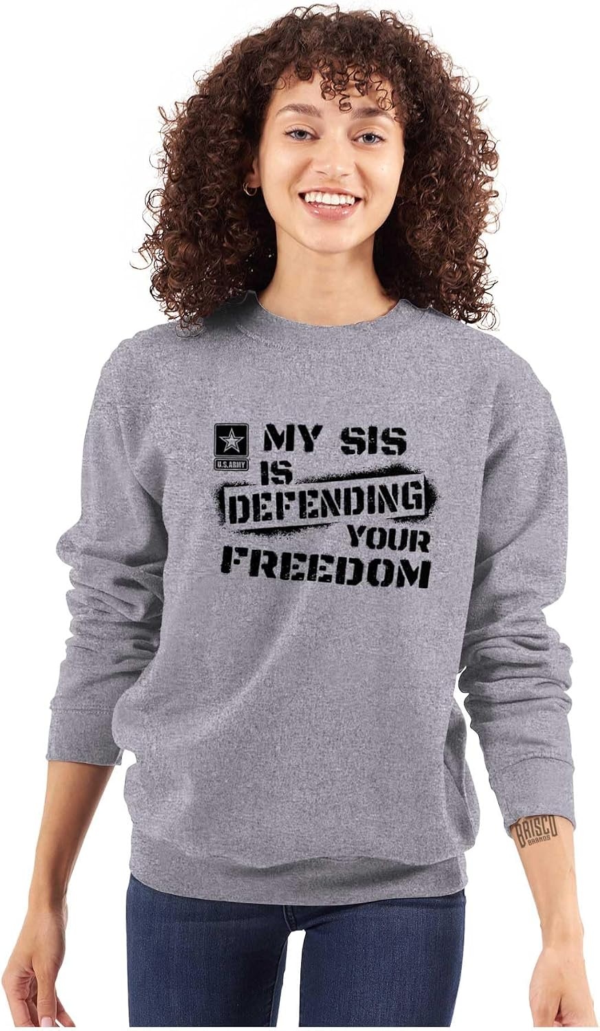 image:imageBrisco Brands US Army My Sis Defending Freedom Sweatshirt for Men or WomenSport Grey
