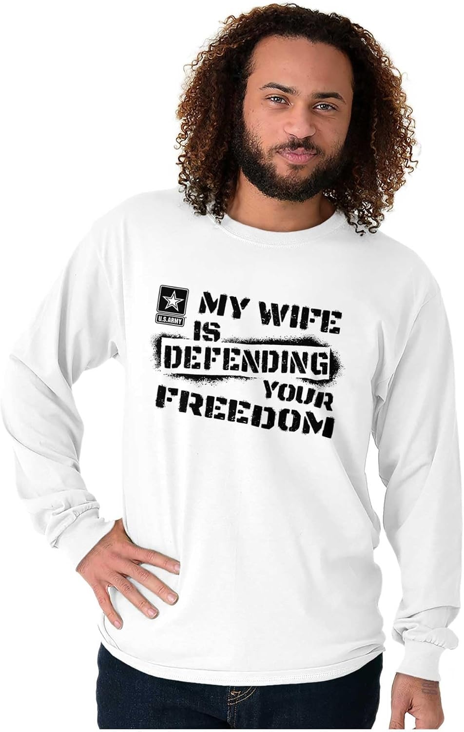 image:imageBrisco Brands US Army My Wife Defending Freedom Long Sleeve Tshirt Men WomenWhite