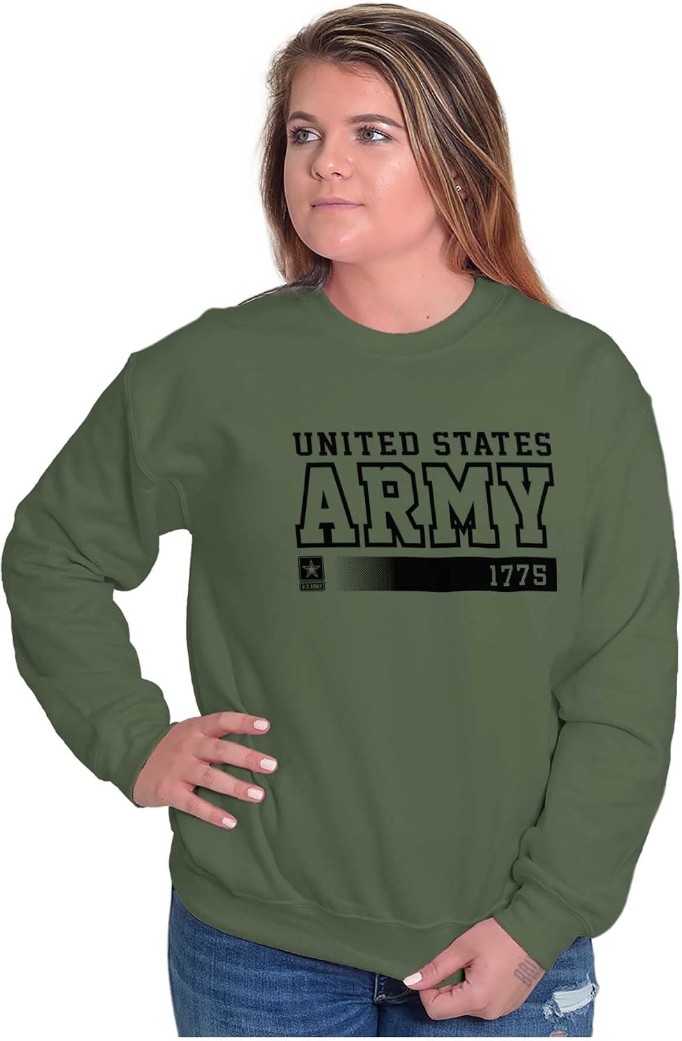 image:imageBrisco Brands US Army Proud American Soldier Sweatshirt for Men or WomenMilitary Green