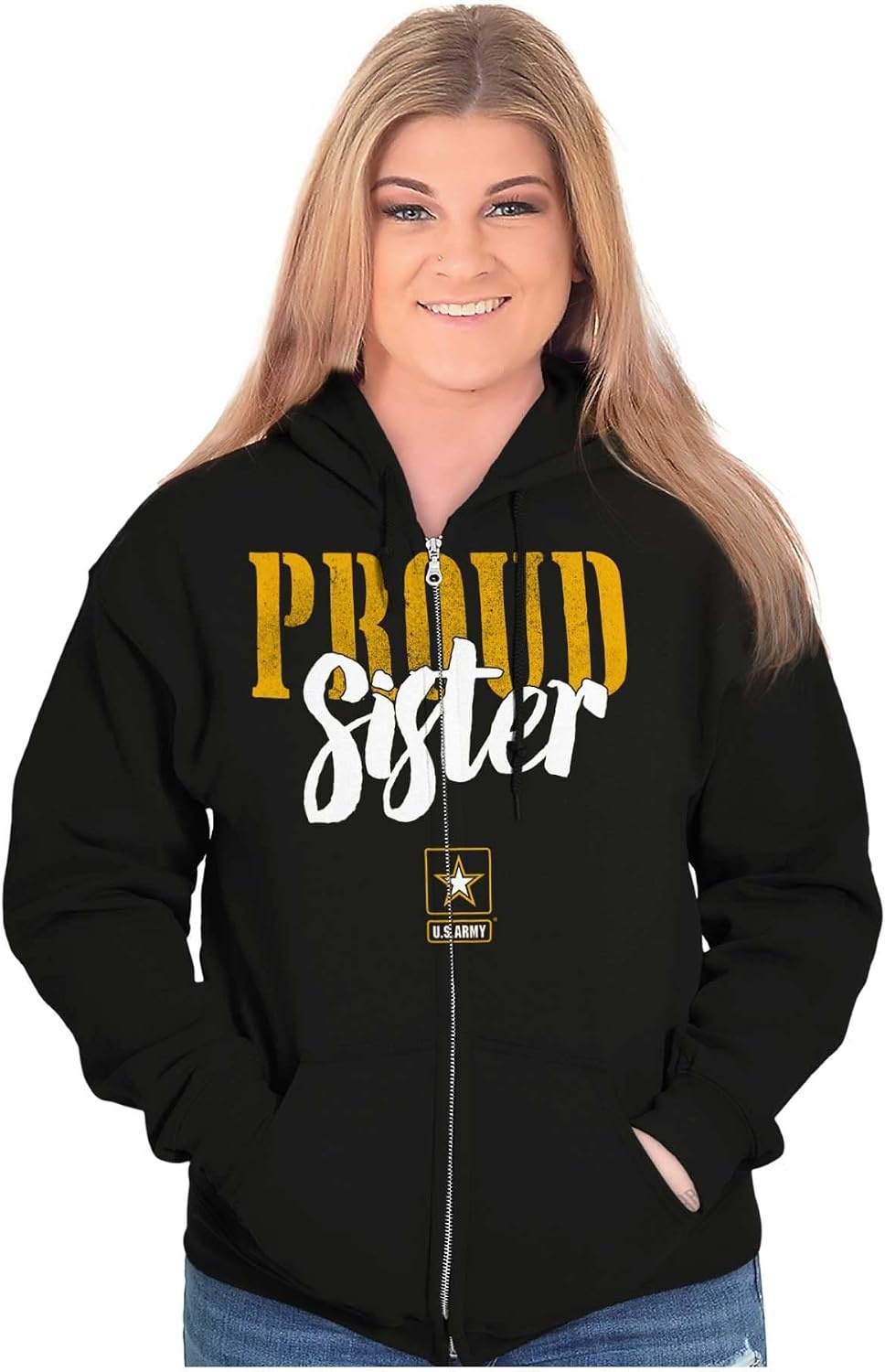 image:imageBrisco Brands US Army Proud Sister of a Soldier Zip Hoodie Sweatshirt Women