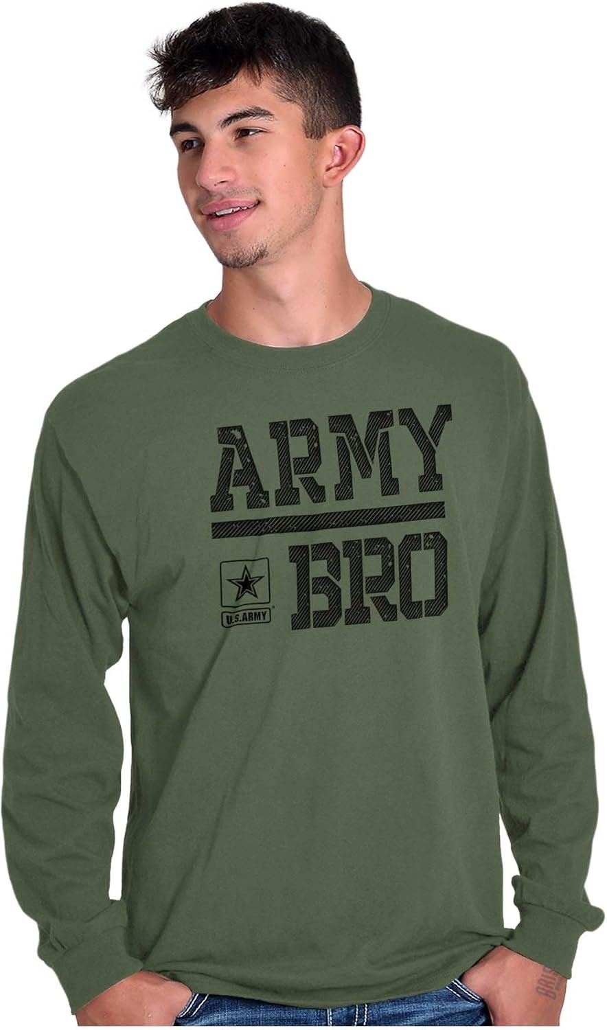 image:imageUS Army Bro Military Soldier Pride Mens Long Sleeve Tee T ShirtMilitary Green