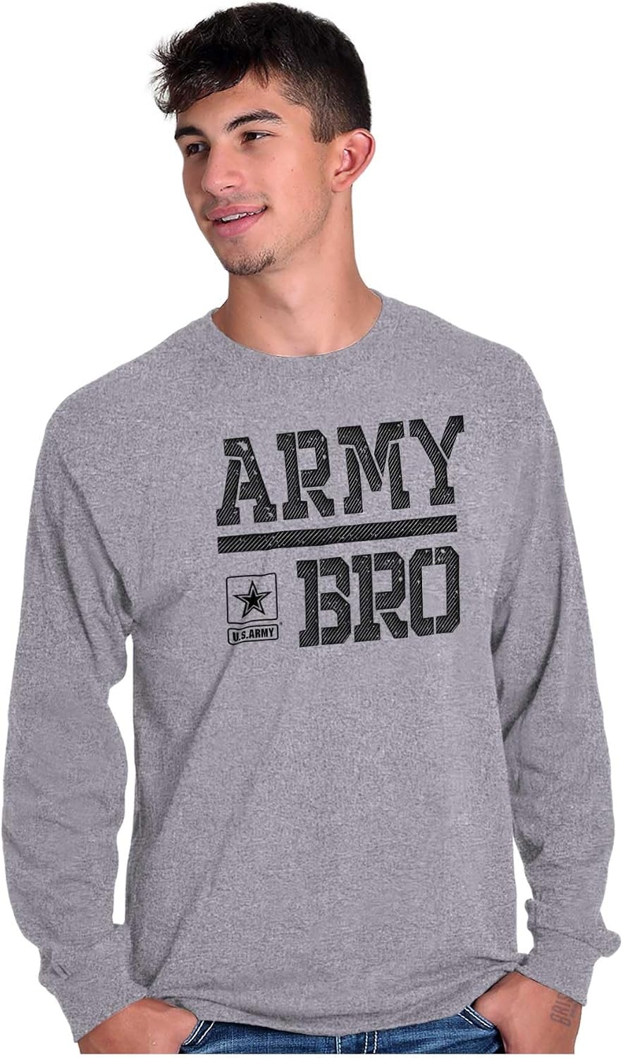 image:imageUS Army Bro Military Soldier Pride Mens Long Sleeve Tee T ShirtSport Grey