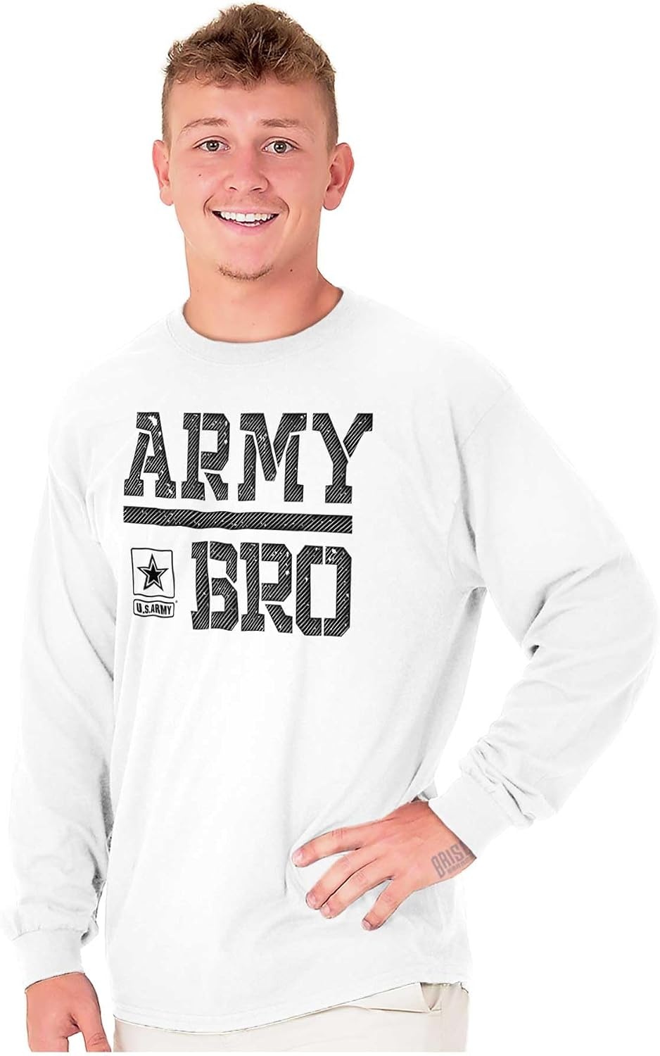 image:imageUS Army Bro Military Soldier Pride Mens Long Sleeve Tee T ShirtWhite