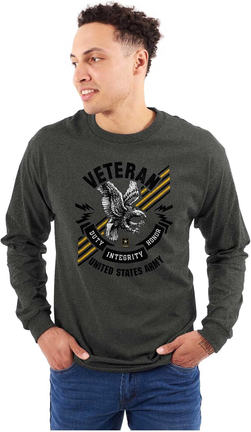 image:imageUS Army Pride Veteran Bald Eagle Long Sleeve Tshirt Men WomenDark Heather