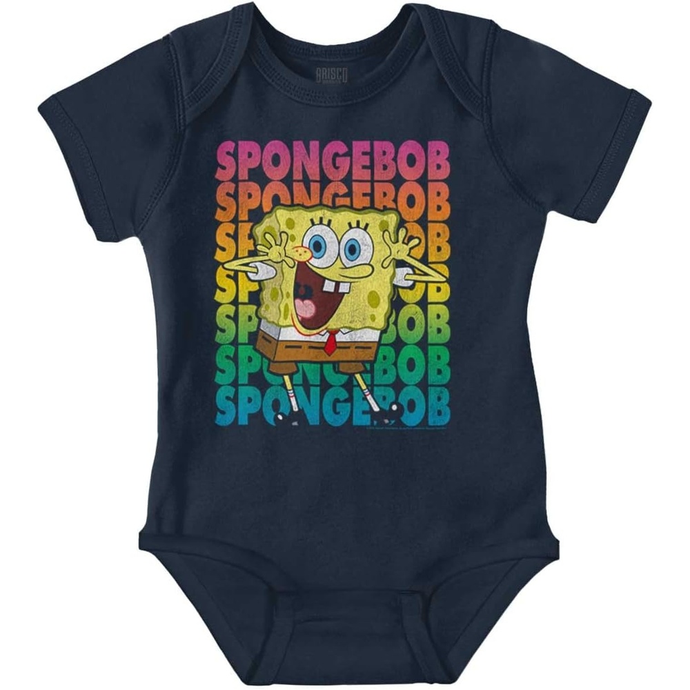 image:imageBrisco Brands SpongeBob SquarePants Cartoon Rainbow Baby Romper Boys or GirlsNavy