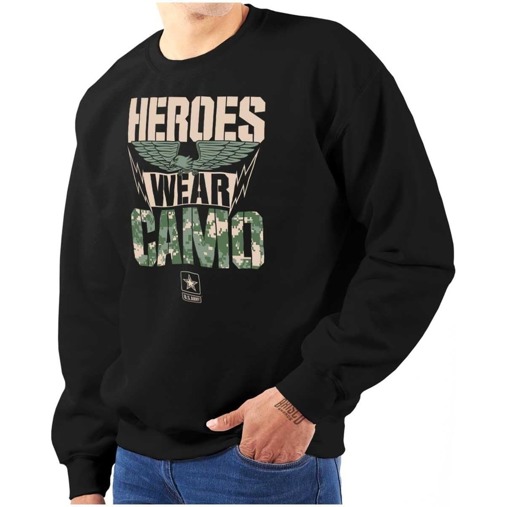 image:imageBrisco Brands US Army Heroes Wear Camo Sweatshirt for Men or WomenBlack