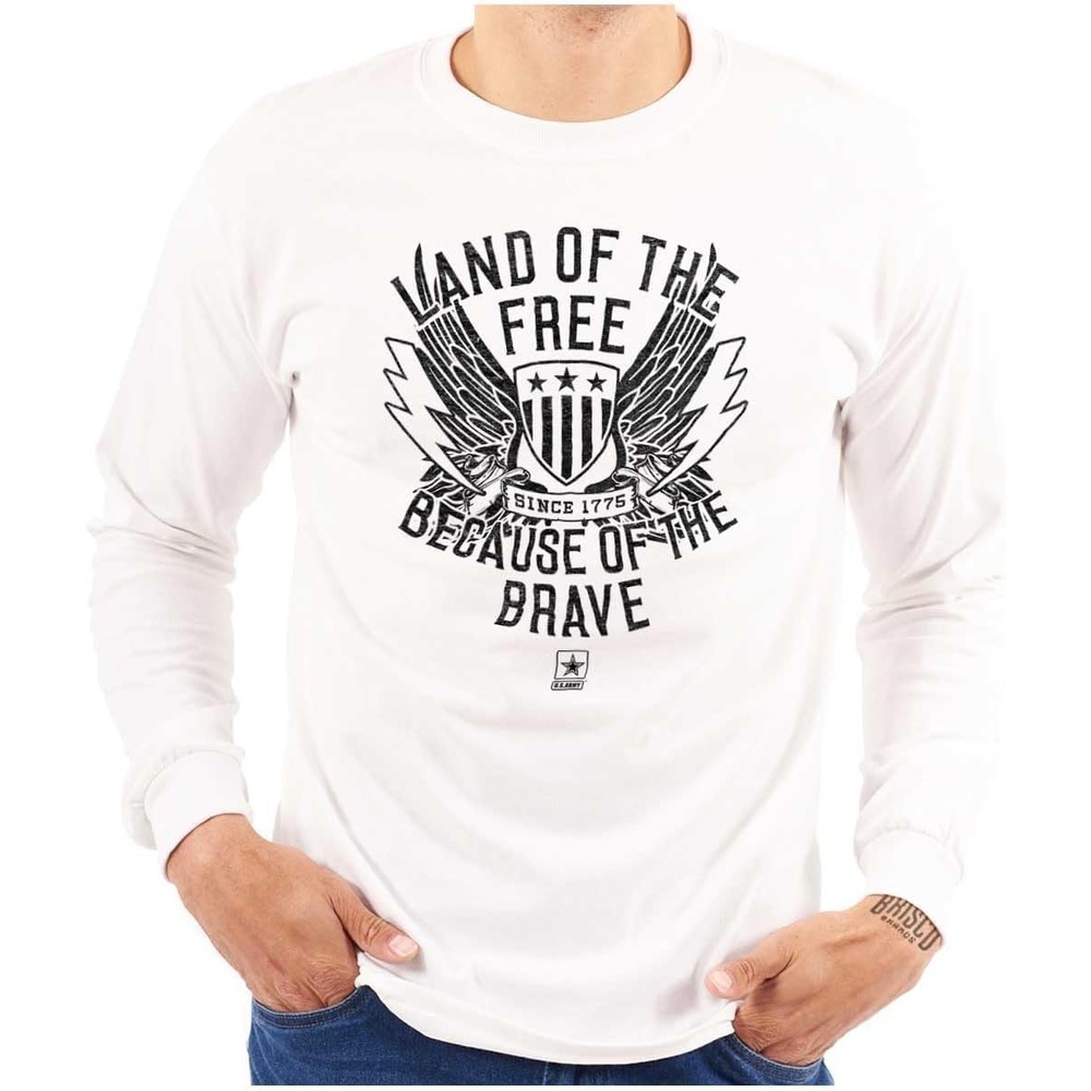 image:imageBrisco Brands US Army Land of The Free Long Sleeve Tshirt Men WomenWhite