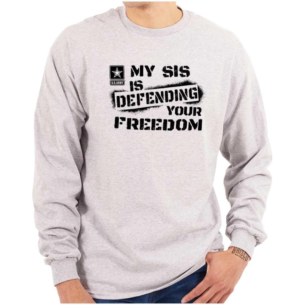 image:imageBrisco Brands US Army My Sis Defending Freedom Long Sleeve Tshirt Men WomenSport Grey