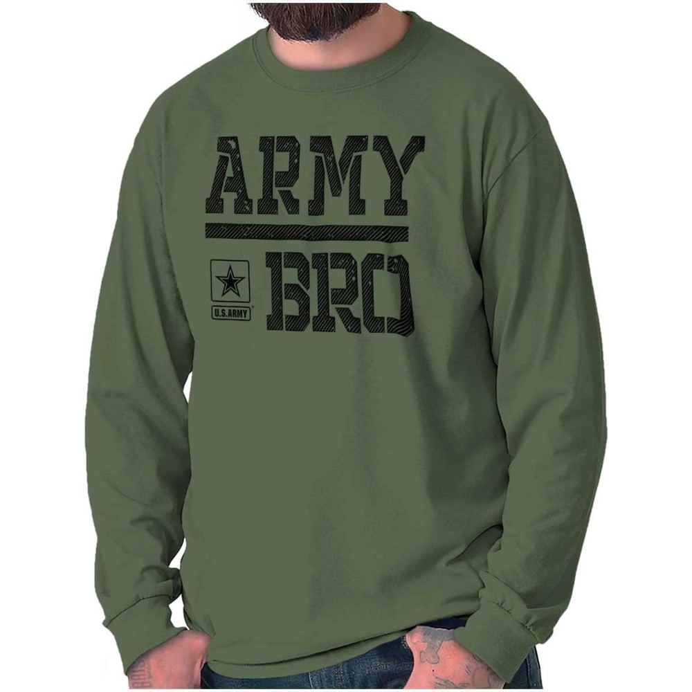 image:imageUS Army Bro Military Soldier Pride Mens Long Sleeve Tee T ShirtMilitary Green