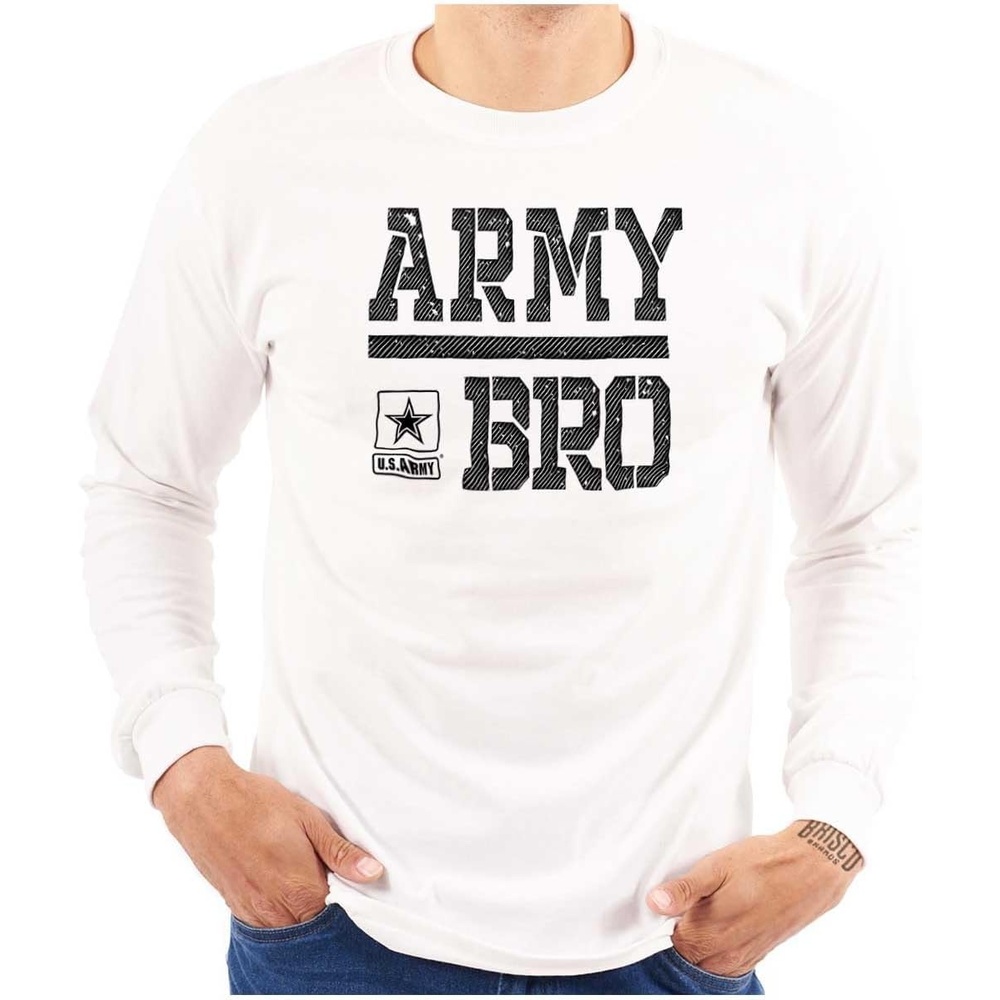 image:imageUS Army Bro Military Soldier Pride Mens Long Sleeve Tee T ShirtWhite