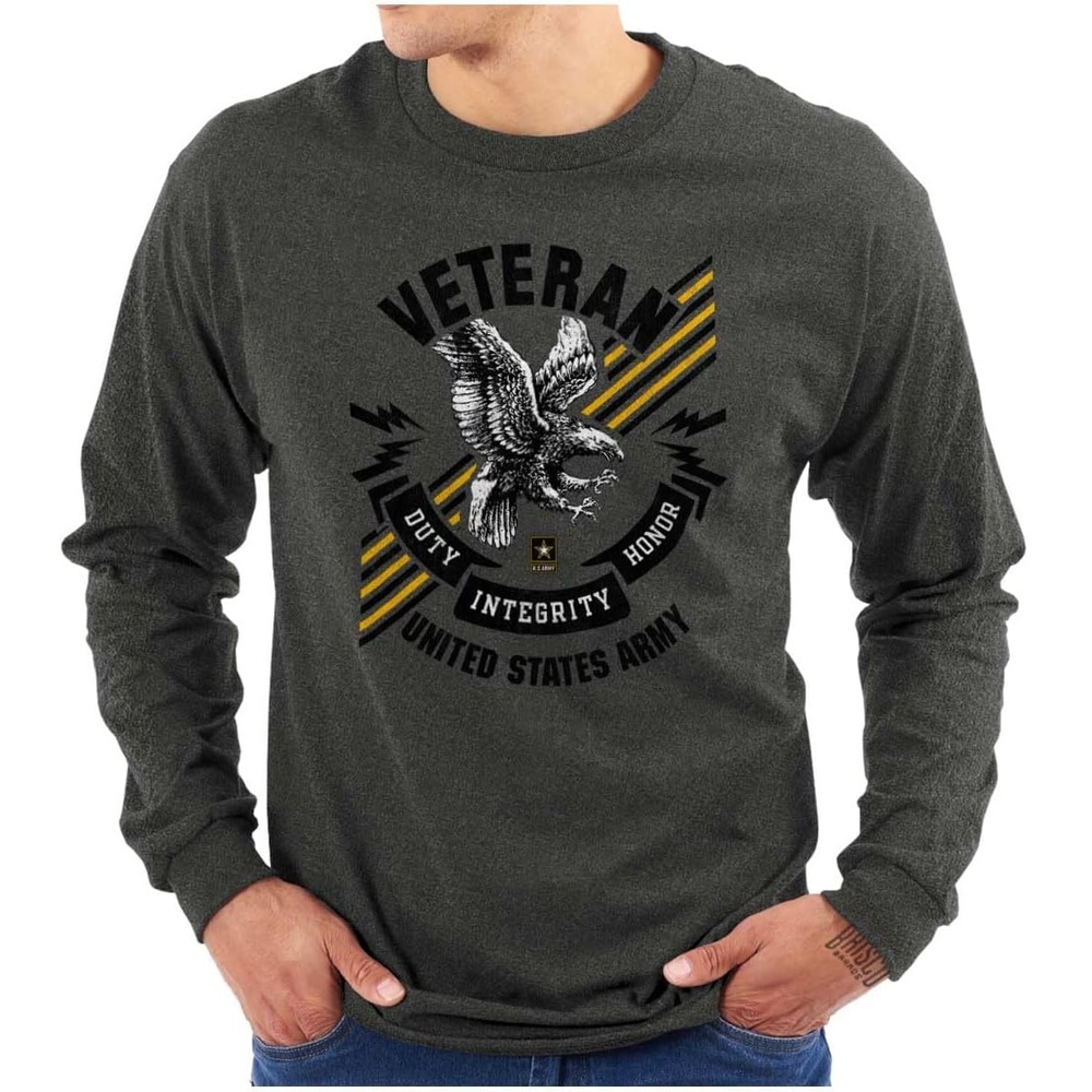image:imageUS Army Pride Veteran Bald Eagle Long Sleeve Tshirt Men WomenDark Heather