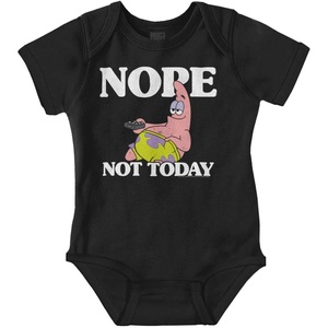 Brisco Brands Funny Patrick Cartoon Nope Not Today Baby Romper Boys or Girls(Black)