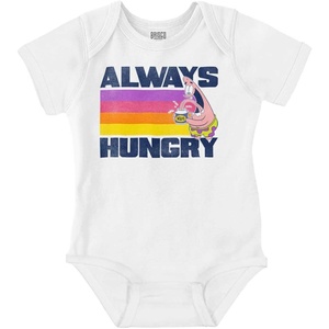 Brisco Brands Funny Patrick Star Joke Always Hungry Baby Romper Boys or Girls(White)