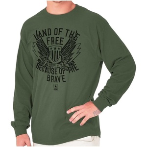 Brisco Brands US Army Land of The Free Long Sleeve Tshirt Men Women(Military Green)