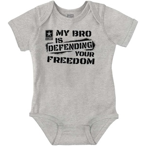 Brisco Brands US Army My Bro Defending Freedom Baby Romper Boys or Girls(Heather)