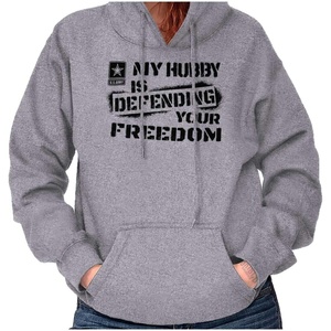 Brisco Brands US Army My Hubby Defending Freedom Hoodie Sweatshirt Women Men(Sport Grey)