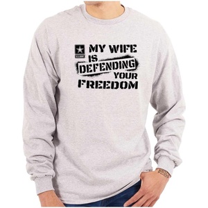 Brisco Brands US Army My Wife Defending Freedom Long Sleeve Tshirt Men Women(Sport Grey)