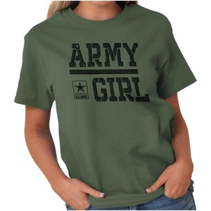 US Army Girl Military Soldier Pride Womens Graphic T Shirt Tees(Military Green)