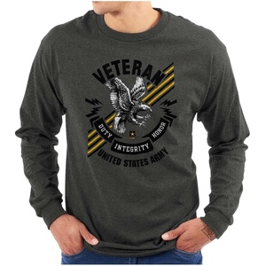 US Army Pride Veteran Bald Eagle Long Sleeve Tshirt Men Women(Dark Heather)