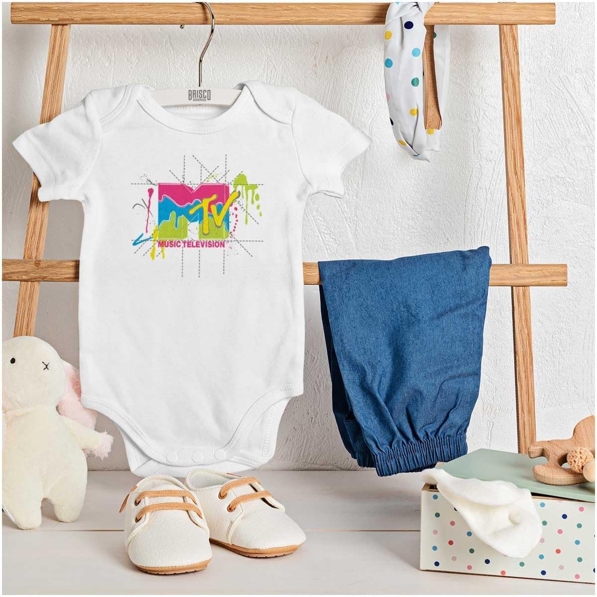 image:imageBrisco Brands Retro MTV Colorful Slime Drip Logo Baby Romper Boys or GirlsWhite