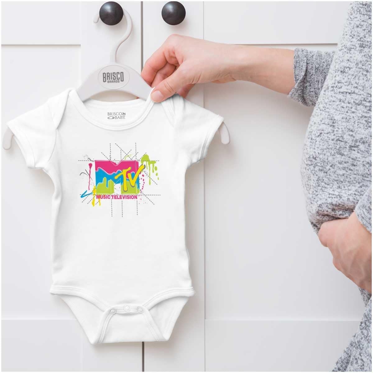image:imageBrisco Brands Retro MTV Colorful Slime Drip Logo Baby Romper Boys or GirlsWhite