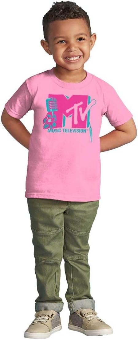 image:imageRetro MTV Floral Microphone Logo Toddler Boy Girl T ShirtPink
