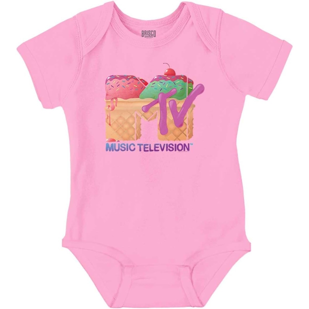 image:imageBrisco Brands Retro MTV Ice Cream Sundae Logo Baby Romper Boys or GirlsPink